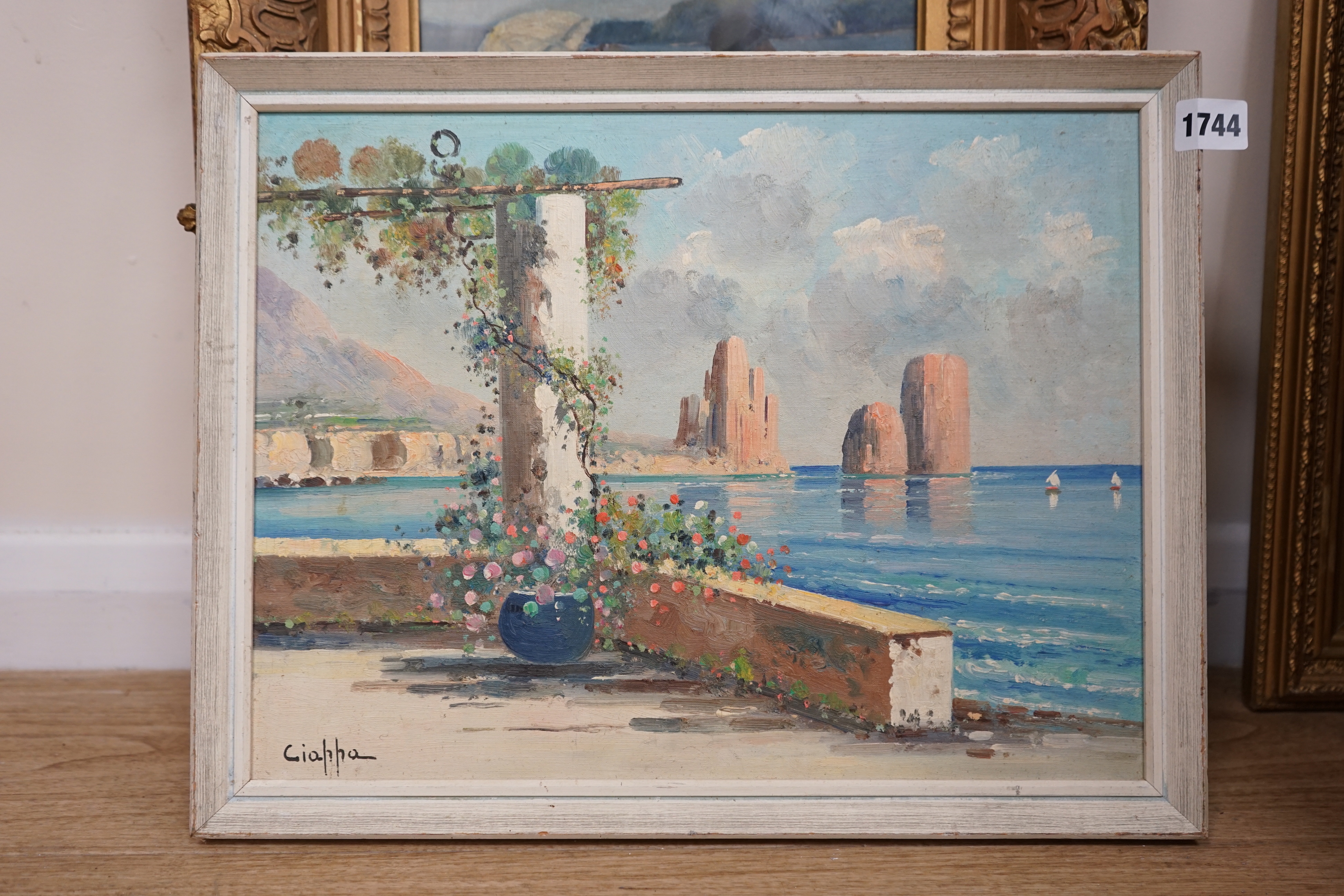 Ciappa, oil on board, Neopolitan coastal scene, signed, 29 x 39cm